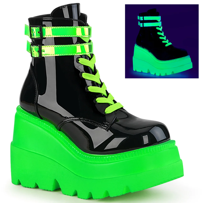 Black Patent-UV Neon Green Demonia Shaker-52 R6NZ128