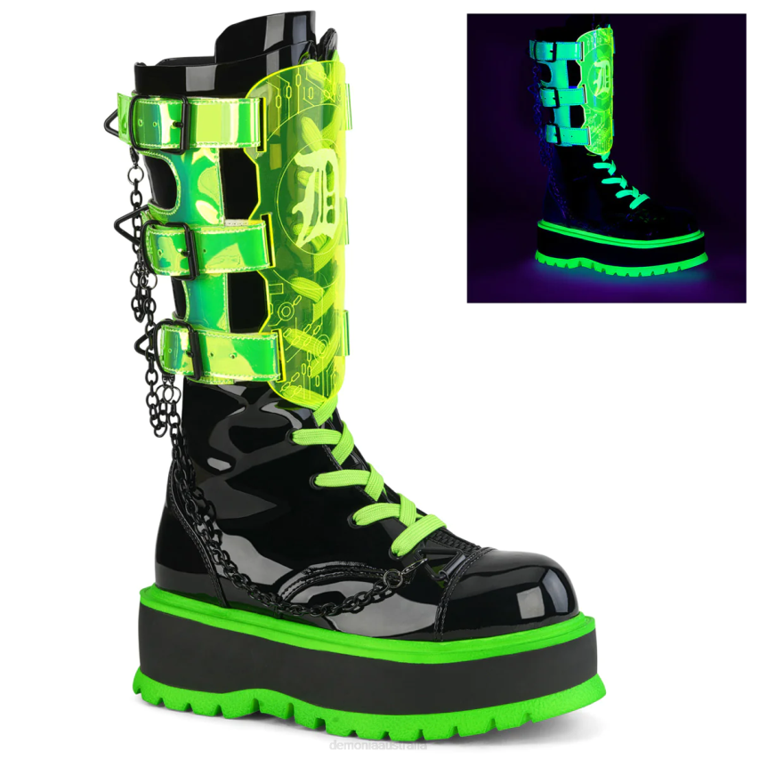 Black Patent-UV Neon Green Demonia Slacker-156 R6NZ148