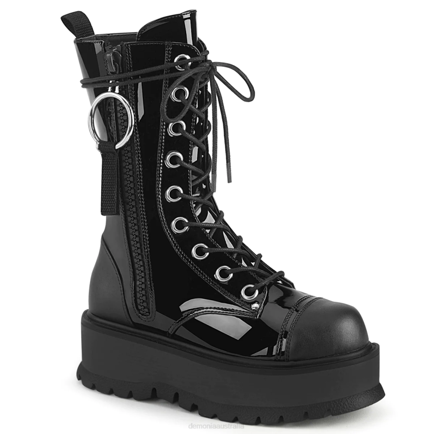 Black Vegan Leather Demonia Slacker-220 R6NZ153