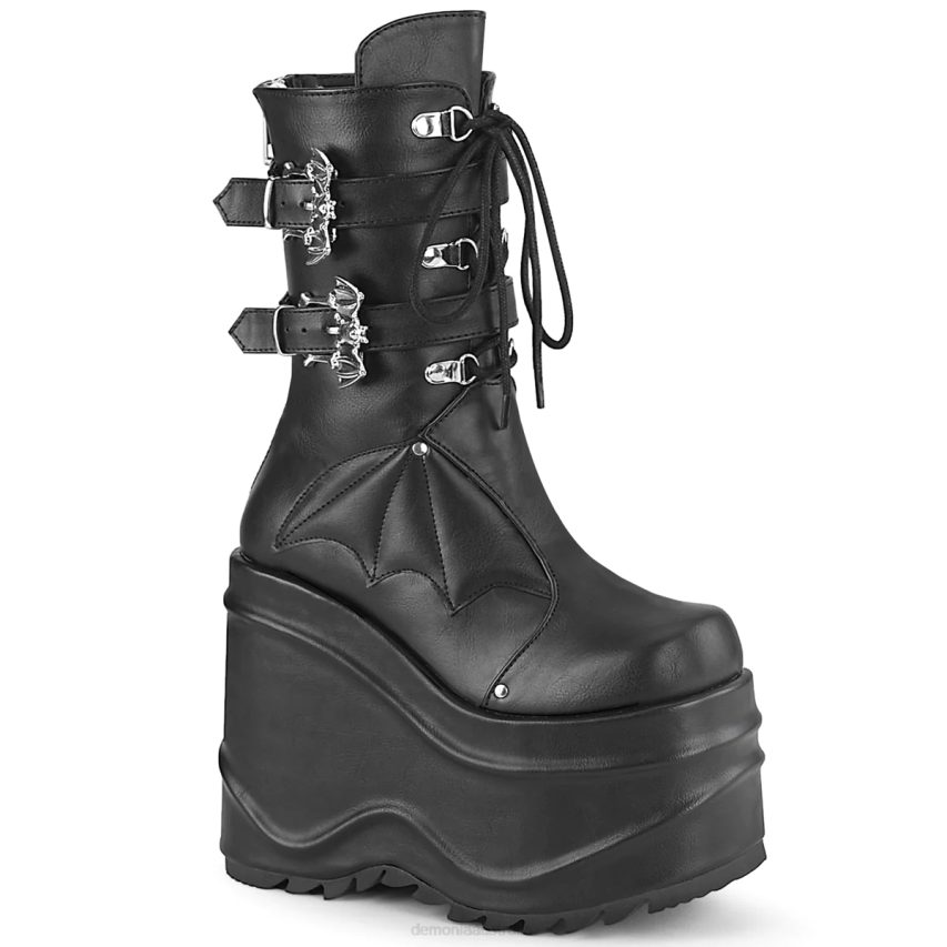 Black Vegan Leather Demonia Wave-150 R6NZ213