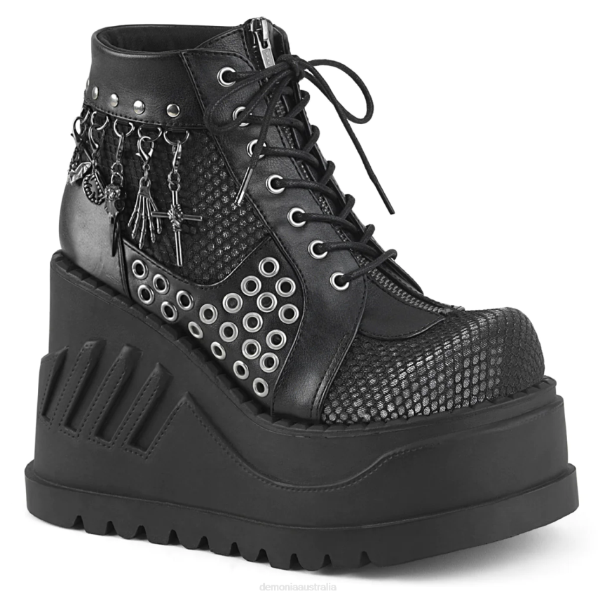 Black Vegan Leather-Gray Velvet Demonia Stomp-18 R6NZ174