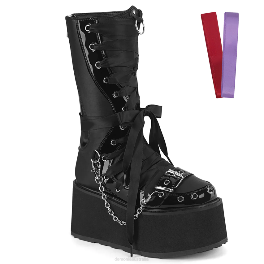 Black Vegan Leather-Patent Demonia Damned-120 R6NZ68