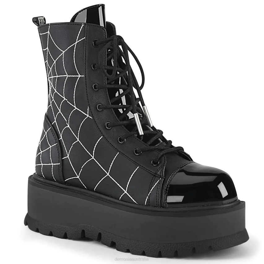 Black Vegan Leather- Patent Demonia Slacker-88 R6NZ160