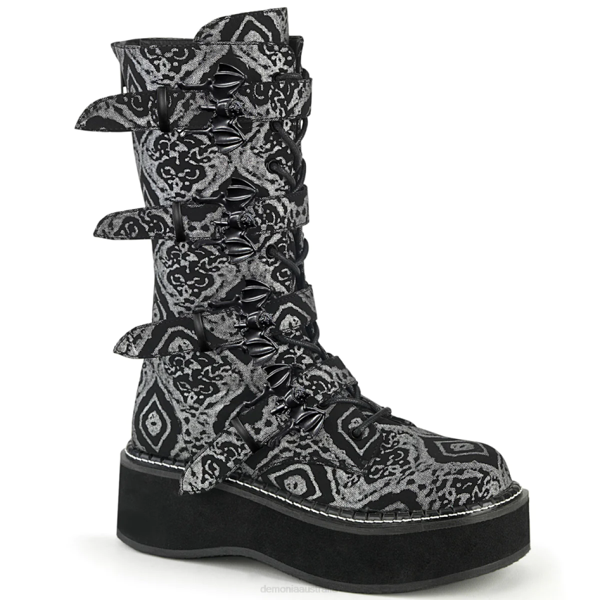 Black-Silver Faux Nubuck Leather Demonia Emily-322 R6NZ269