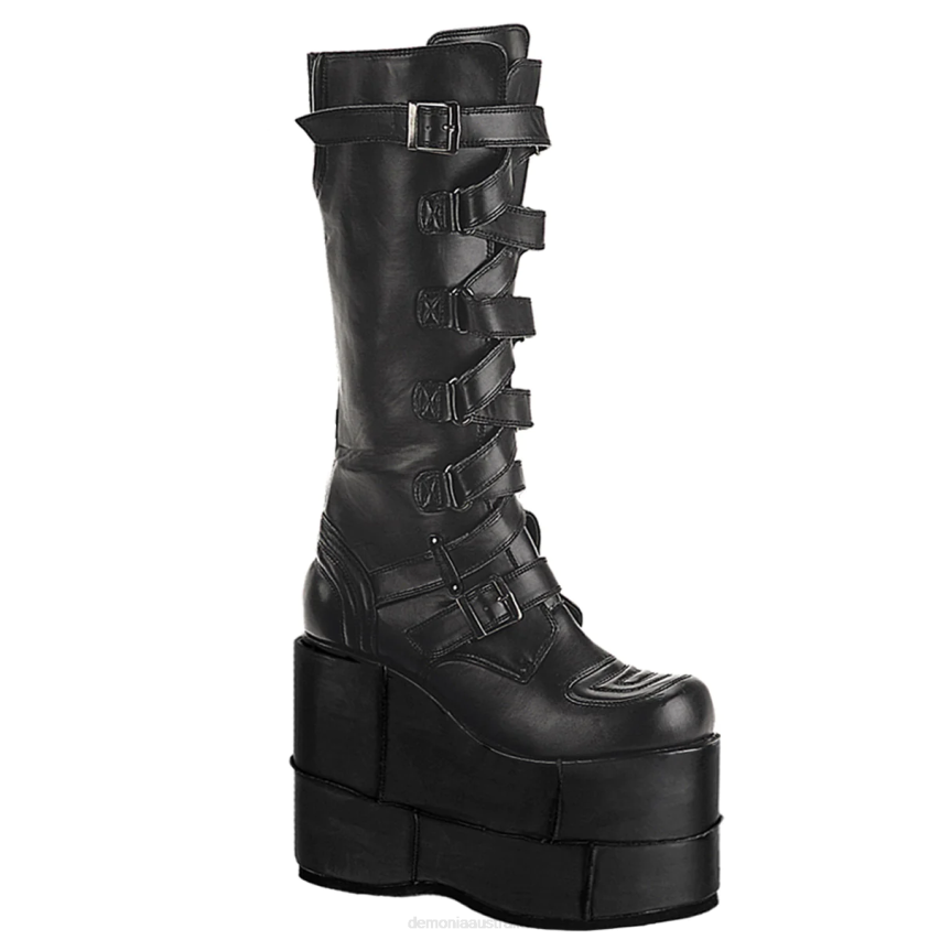 Black Vegan Leather Demonia Stack-308 R6NZ321