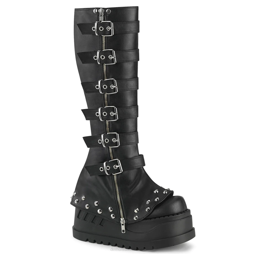 Black Vegan Leather Demonia Stomp-223 R6NZ322