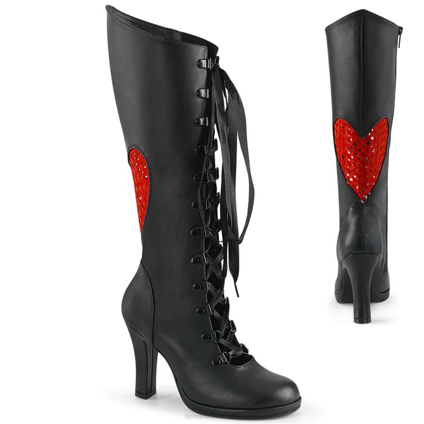 Black Vegan Leather- Red Satin Demonia Glam-243 R6NZ276