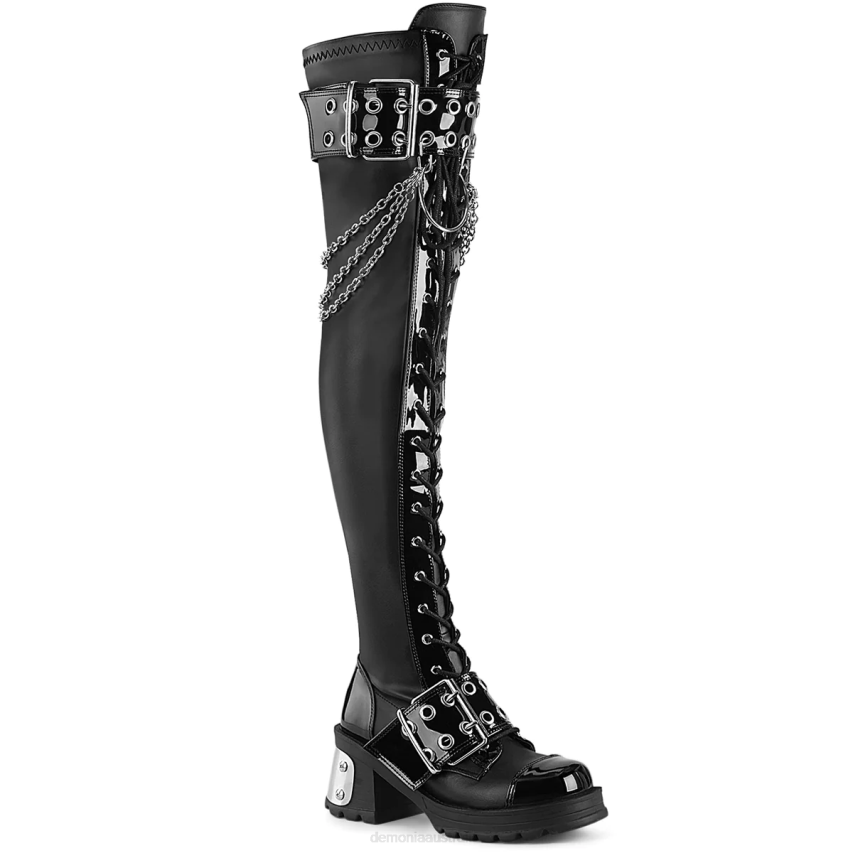 Black Stretch Vegan Leather Demonia Bratty-304 R6NZ586
