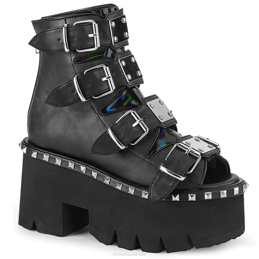 Black Vegan Leather & Hologram Demonia Ashes-70 R6NZ578