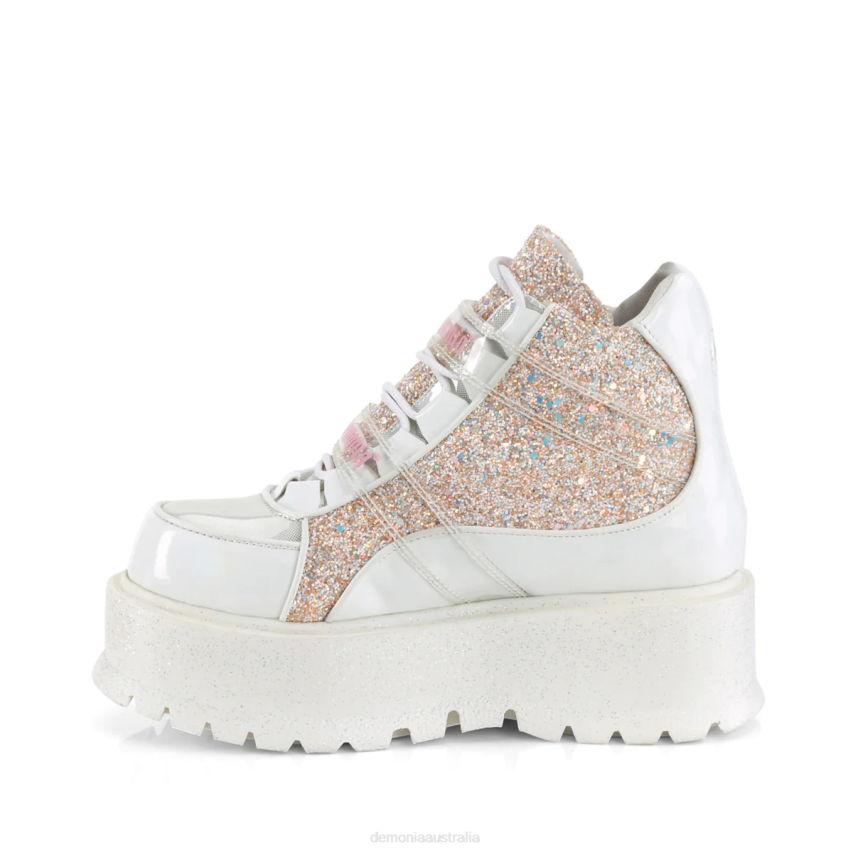 White Holographic Patent-Baby Pink Multi Glitter Demonia Slacker-50 R6NZ729
