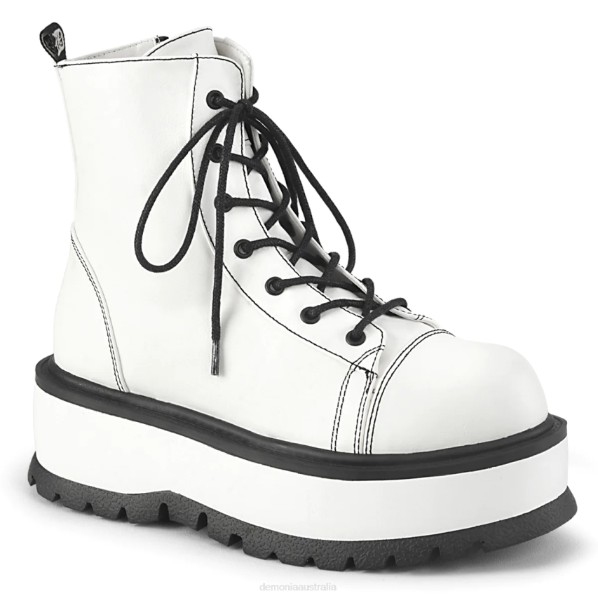 White Vegan Leather Demonia Slacker-55 R6NZ734