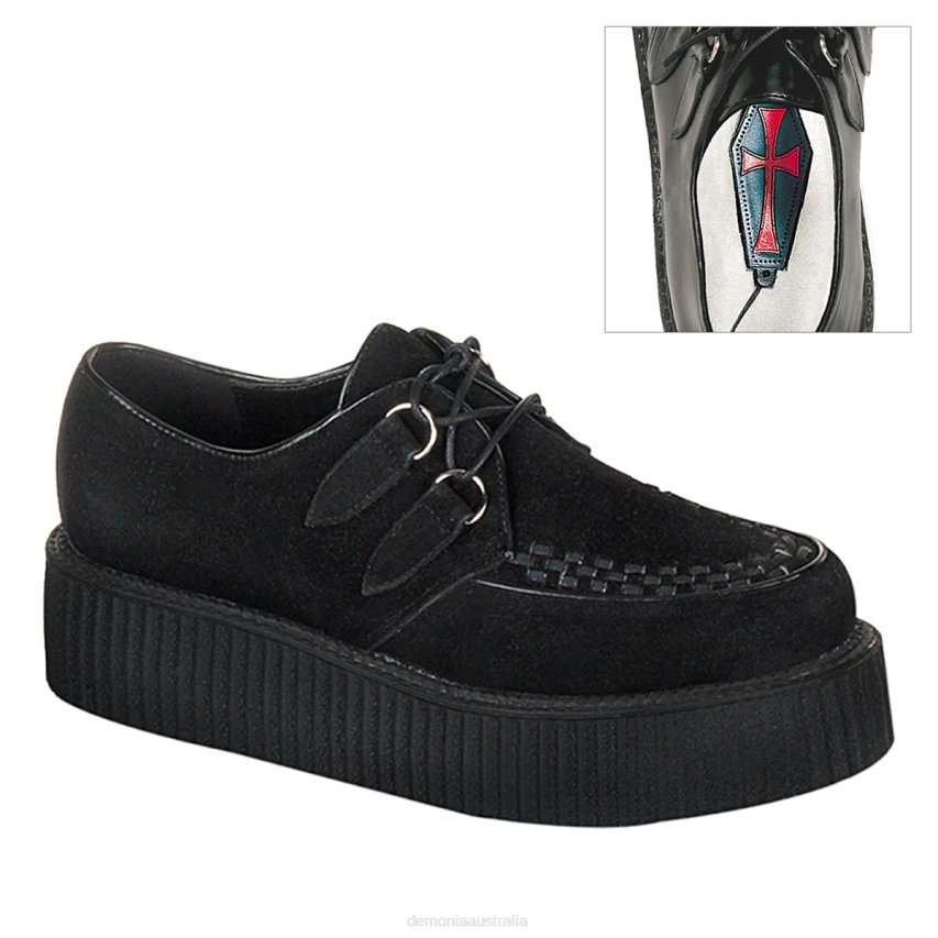 Black Suede Demonia Creeper-402S R6NZ816