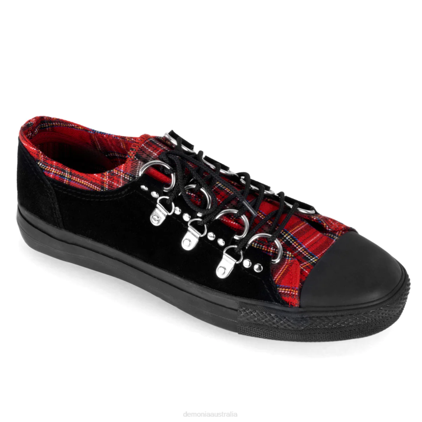 Black Suede-Red Plaid Demonia Deviant-05 R6NZ820