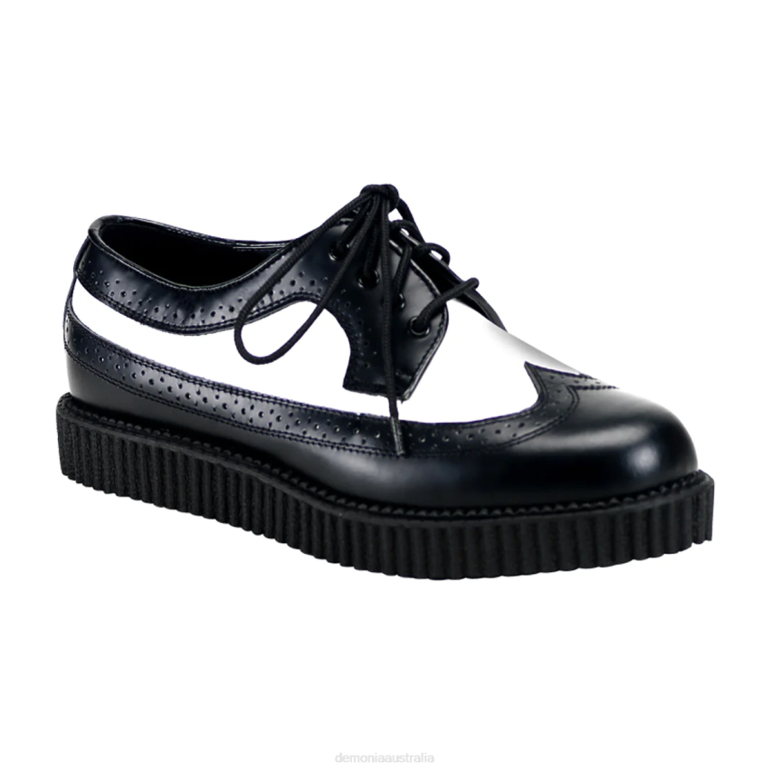 Black-White Leather Demonia Creeper-608 R6NZ818