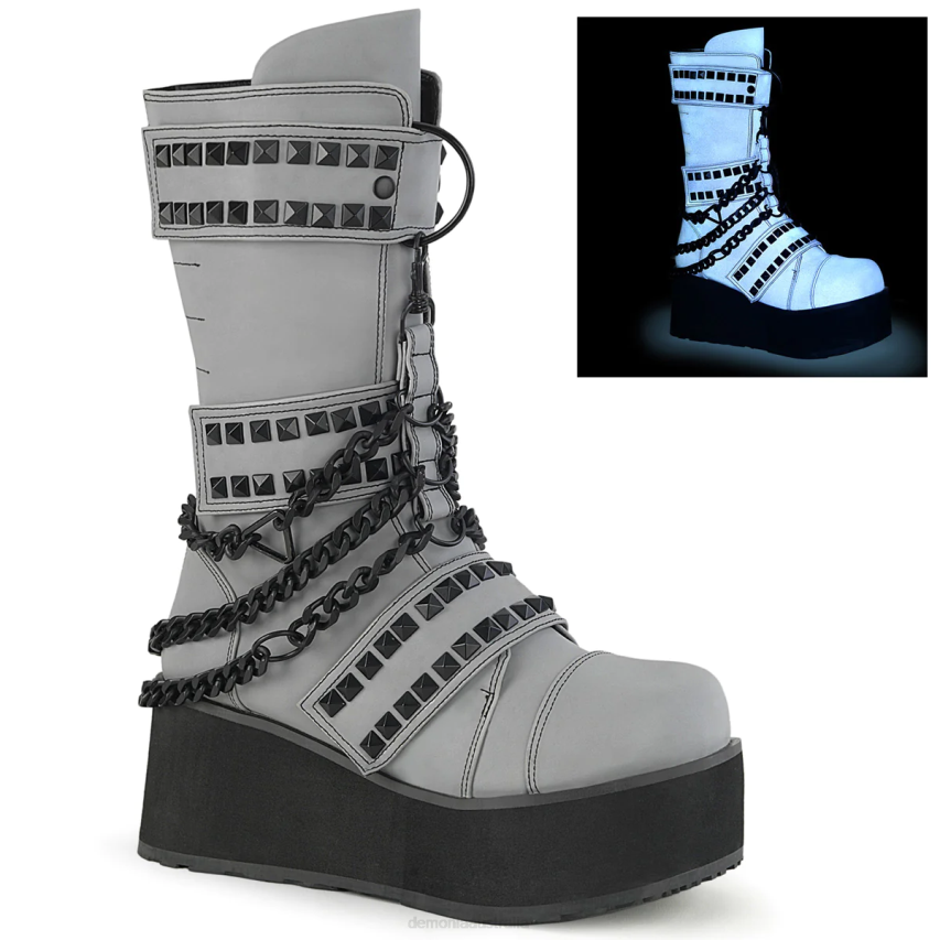 Gray Multi Reflective Vegan Leather Demonia Trashville-138 R6NZ885