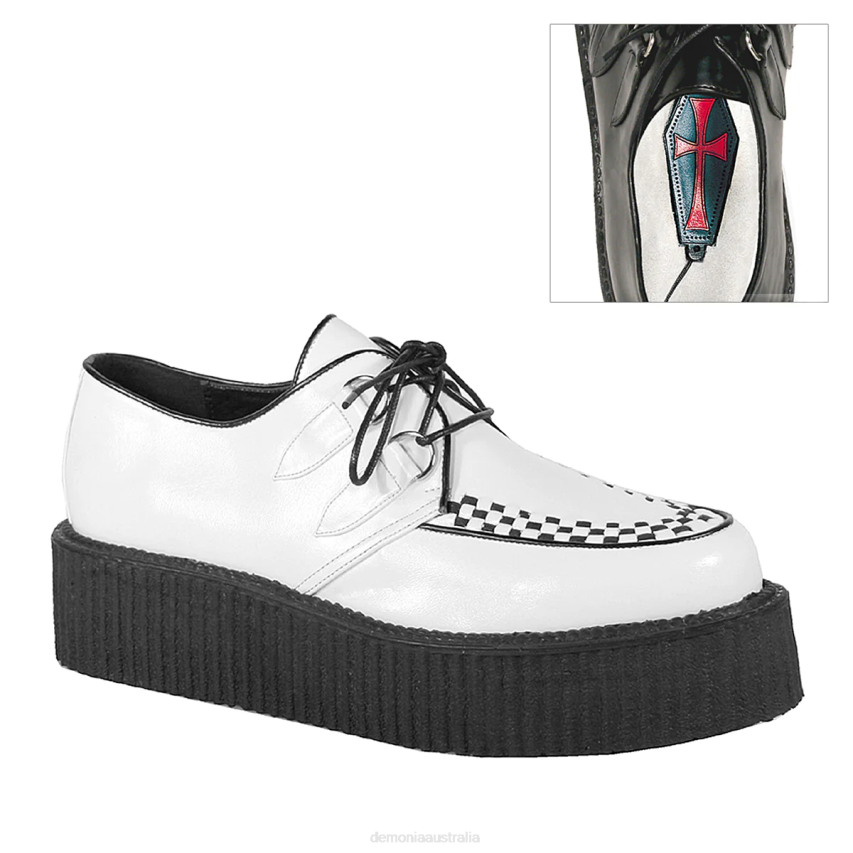 White Vegan Leather Demonia V-CREEPER-502 R6NZ896