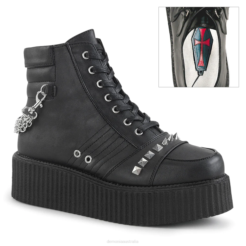 Black Vegan Leather Demonia V-CREEPER-565 R6NZ391