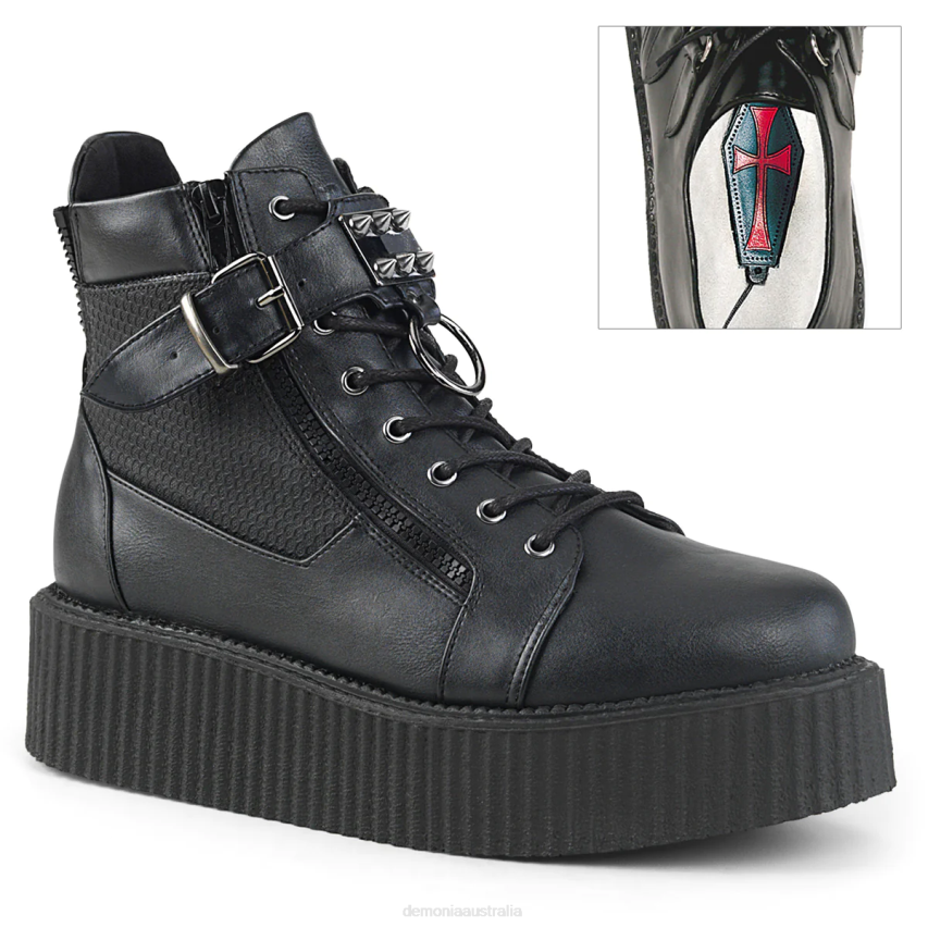 Black Vegan Leather Demonia V-CREEPER-566 R6NZ392