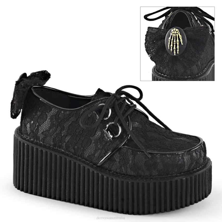 Black Vegan Leather-Lace Demonia Creeper-212 R6NZ372
