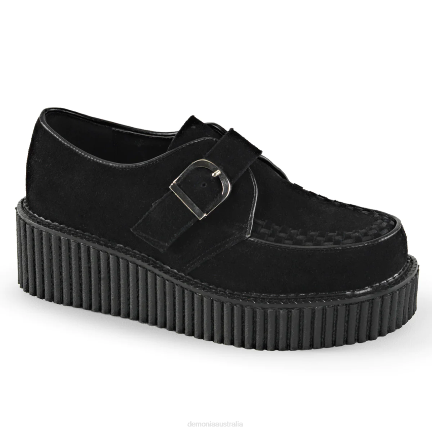Black Vegan Suede Demonia Creeper-118 R6NZ367