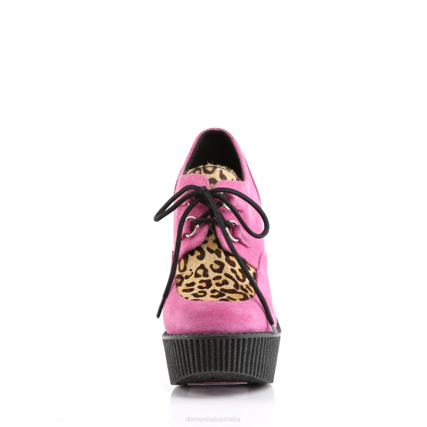 Hot Pink Vegan Suede-Animal/Brown Demonia Creeper-304 R6NZ382