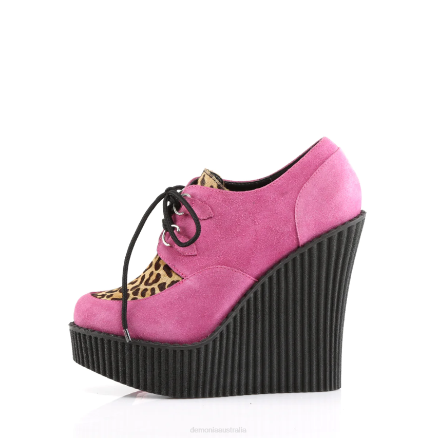 Hot Pink Vegan Suede-Animal/Brown Demonia Creeper-304 R6NZ382