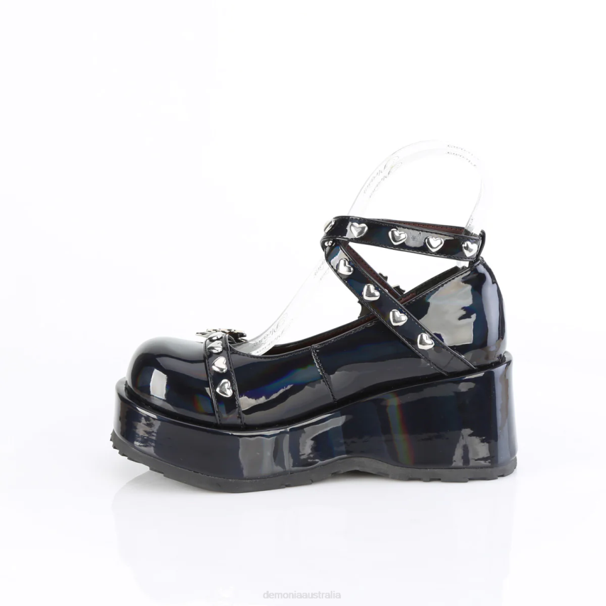 Black Holo Patent Demonia Cubby-25 R6NZ405