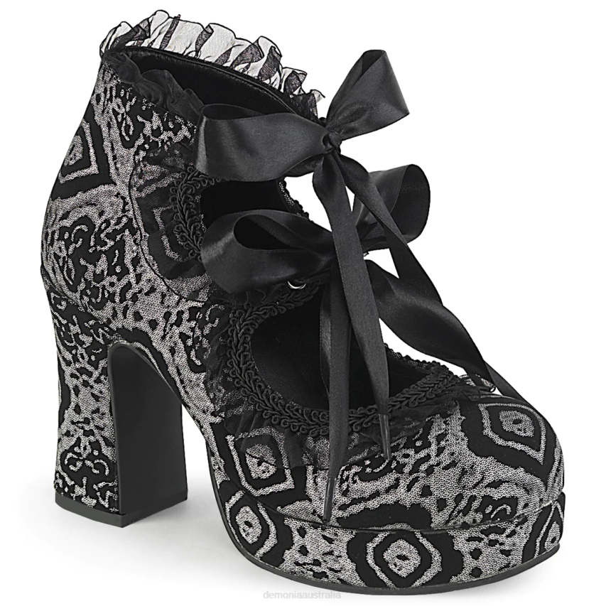 Black-Silver Faux Nubuck Leather Demonia Gothika-53 R6NZ422