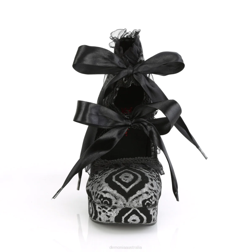 Black-Silver Faux Nubuck Leather Demonia Gothika-53 R6NZ422