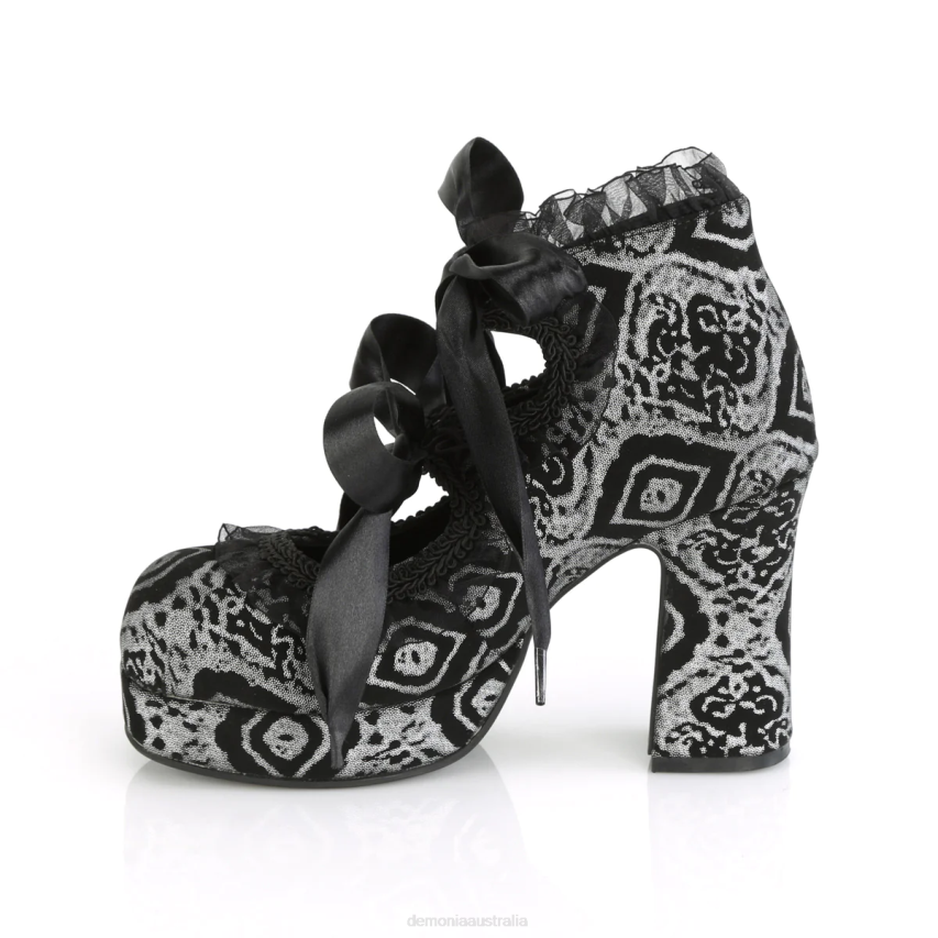 Black-Silver Faux Nubuck Leather Demonia Gothika-53 R6NZ422