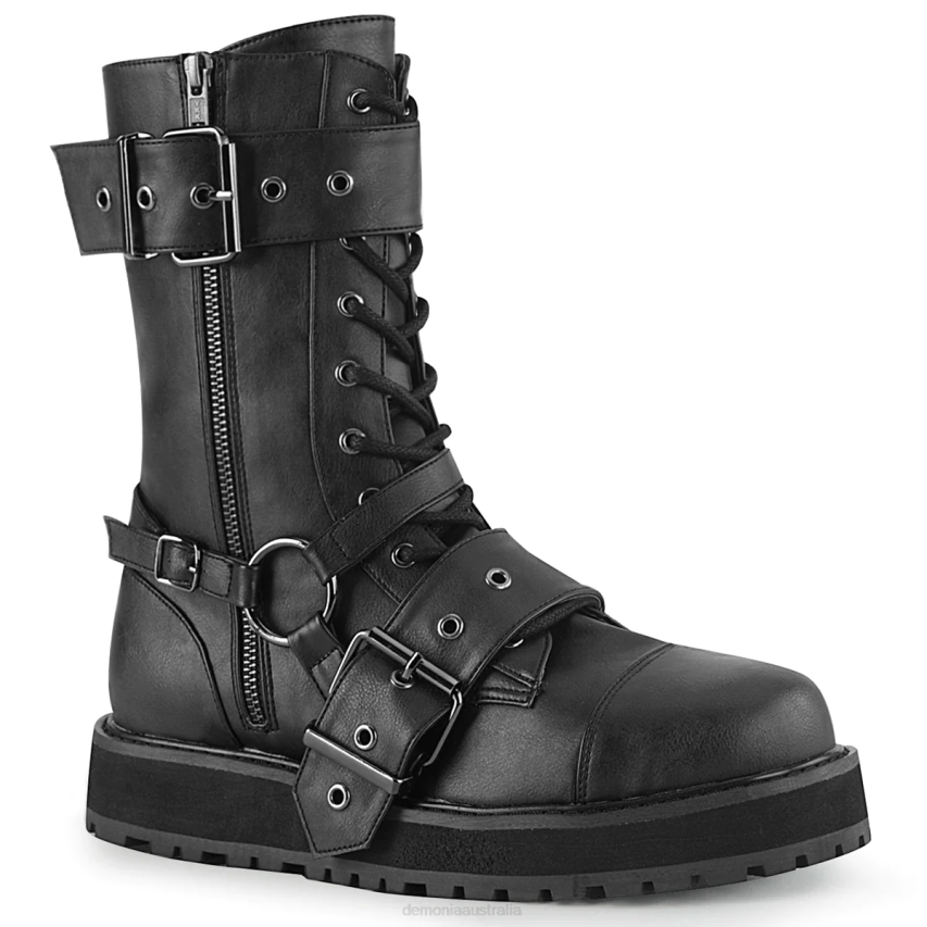 Black Vegan Leather Demonia Valor-220 R6NZ474