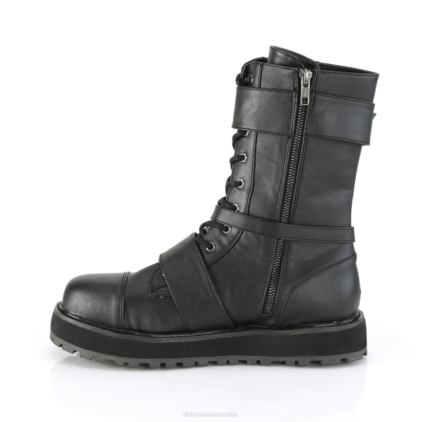 Black Vegan Leather Demonia Valor-220 R6NZ474