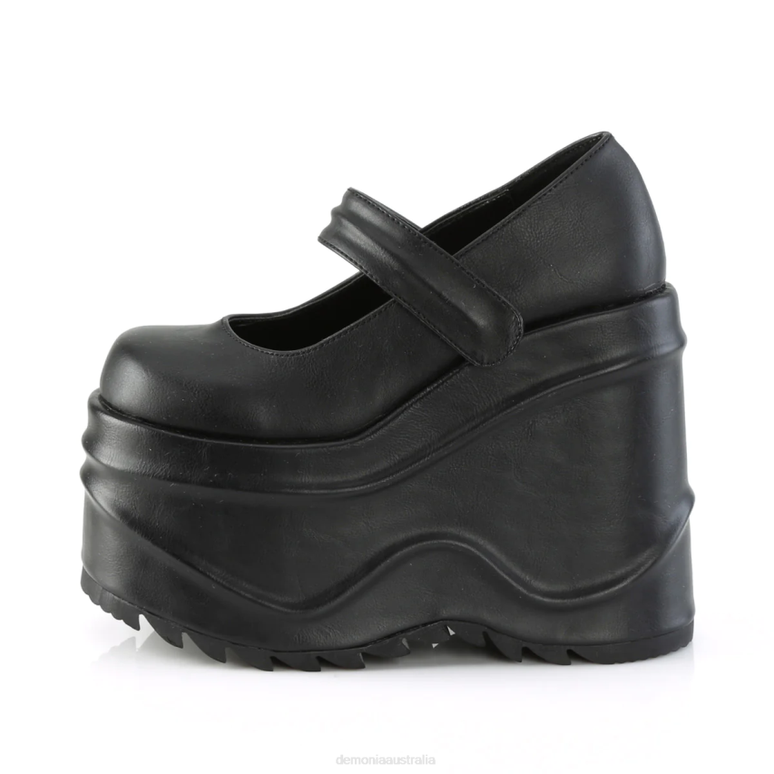 Black Vegan Leather Demonia Wave-32 R6NZ483