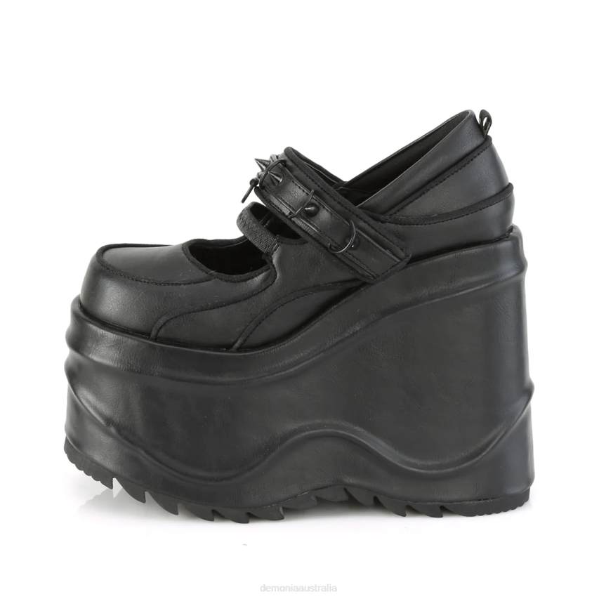 Black Vegan Leather Demonia Wave-48 R6NZ484