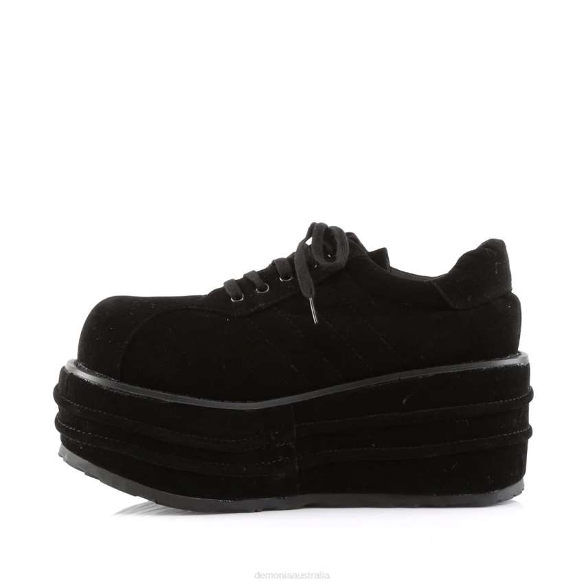 Black Vegan Suede Demonia Tempo-08 R6NZ472