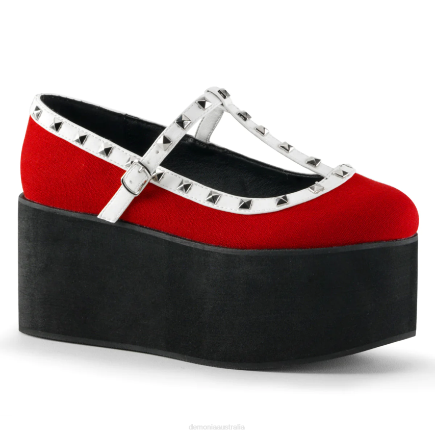 Red Canvas-Black-White Vegan Leather Demonia Click-07 R6NZ403