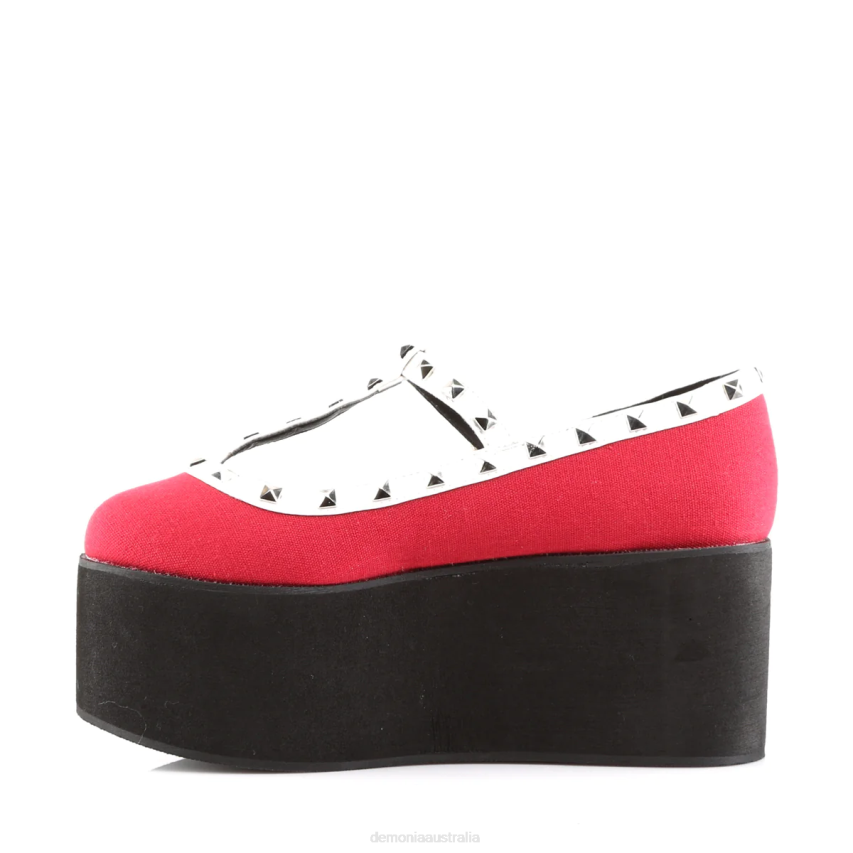 Red Canvas-Black-White Vegan Leather Demonia Click-07 R6NZ403