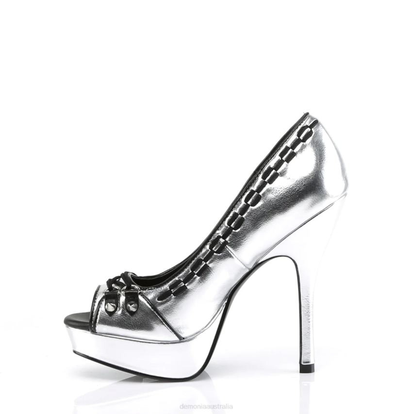 Silver Vegan Leather Demonia Pixie-18 R6NZ438