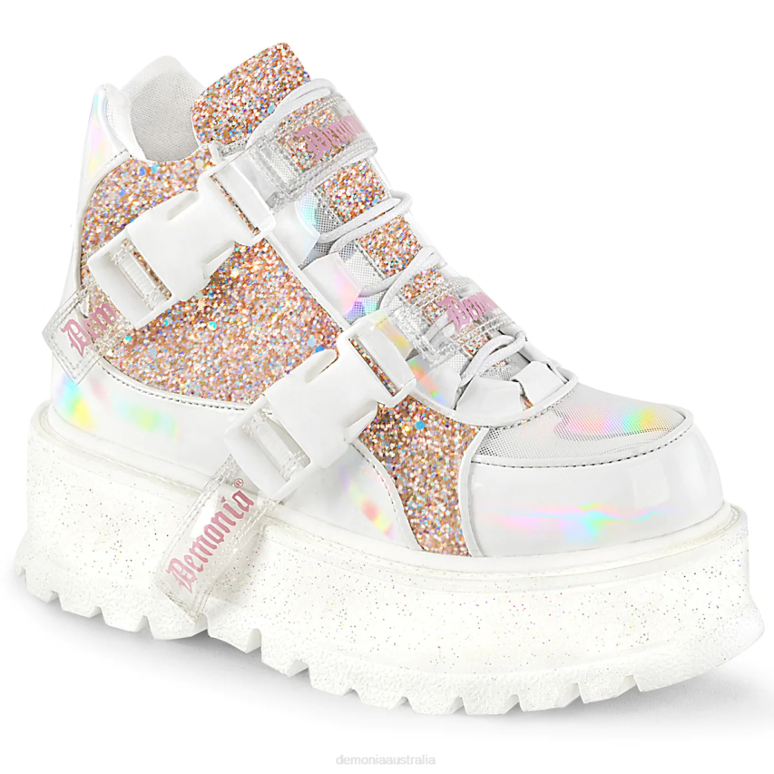 White Holographic Patent-Baby Pink Multi Glitter Demonia Slacker-50 R6NZ457