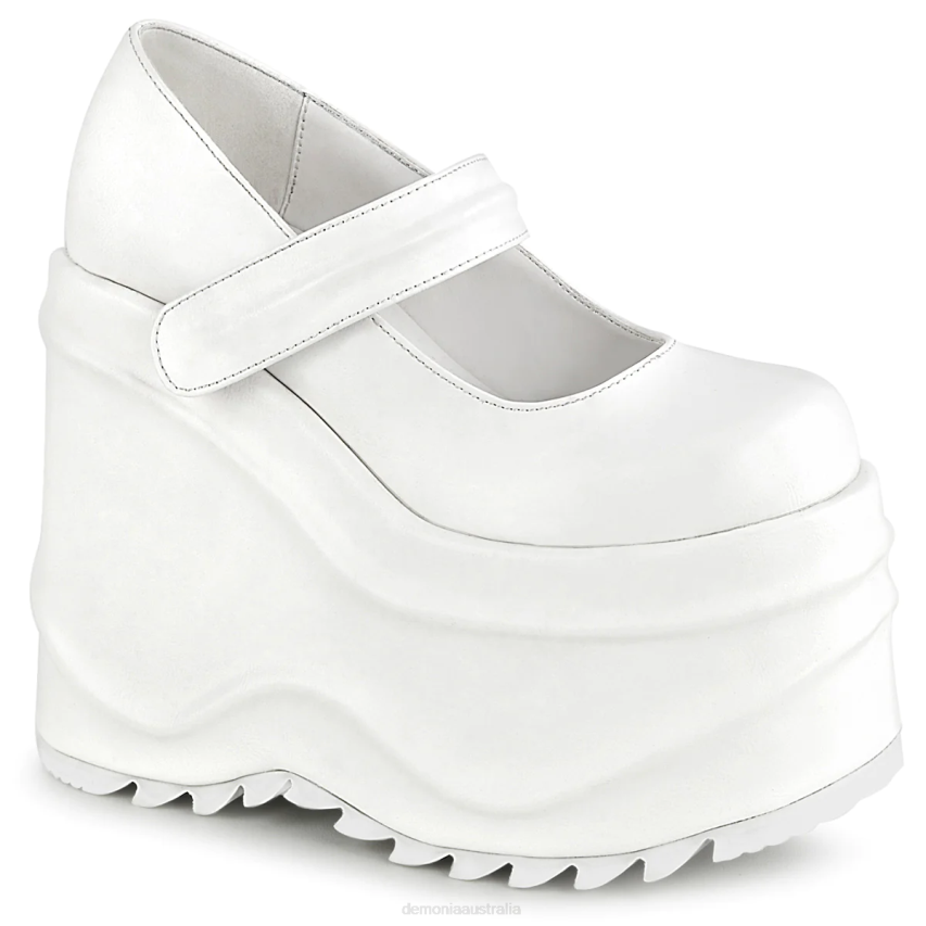 White Vegan Leather Demonia Wave-32 R6NZ481