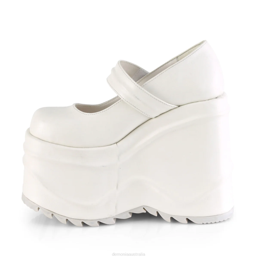 White Vegan Leather Demonia Wave-32 R6NZ481