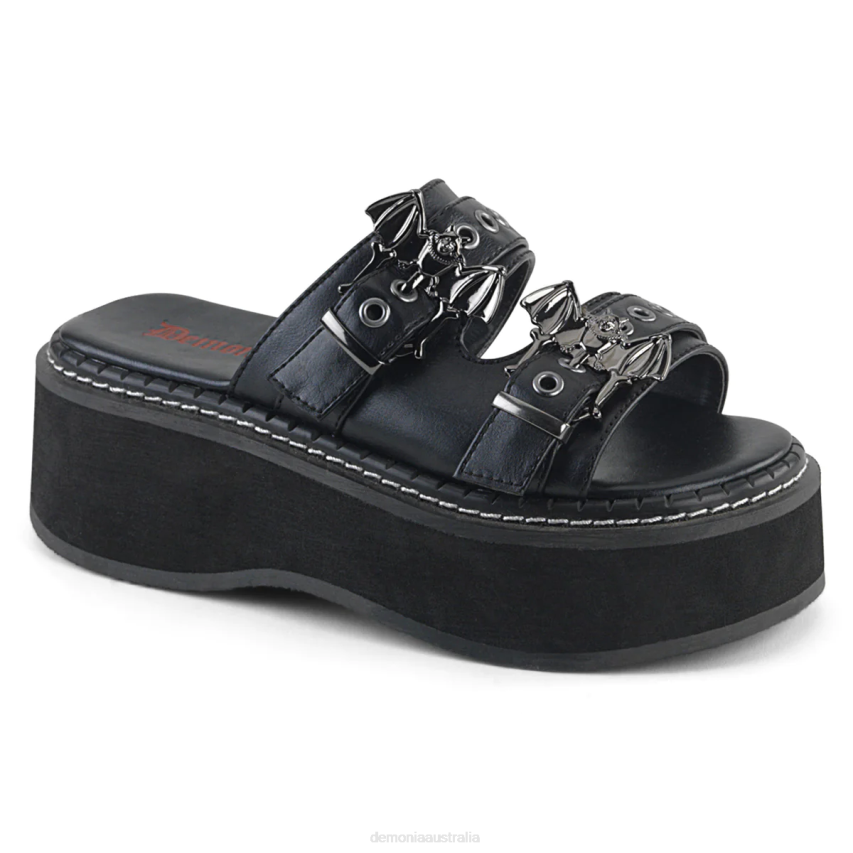 Black Vegan Leather Demonia Emily-100 R6NZ486