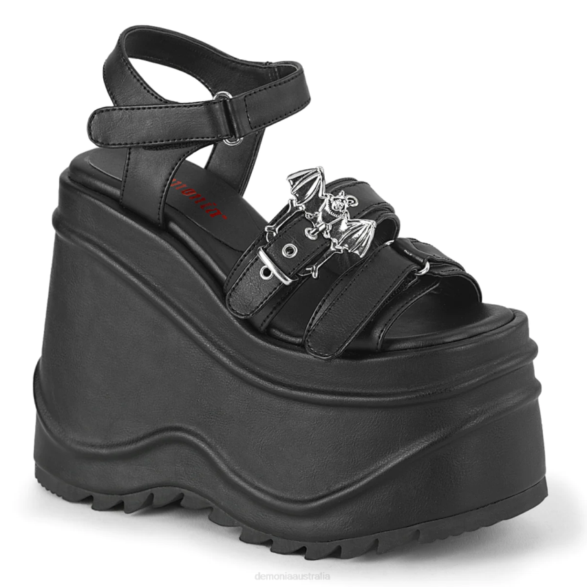 Black Vegan Leather Demonia Wave-13 R6NZ502