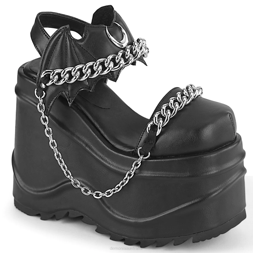 Black Vegan Leather Demonia Wave-20 R6NZ511