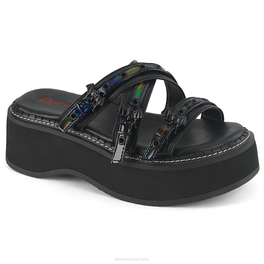 Black Vegan Leather-Holo Patent Demonia Emily-07 R6NZ529