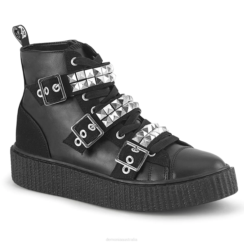 Black Canvas-Vegan Leather Demonia Sneeker-225 R6NZ553