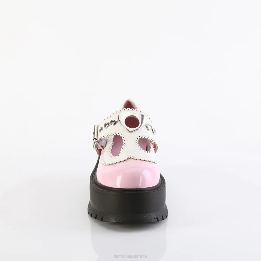 Baby Pink Holo Patent-White Vegan Leather Demonia Slacker-23 R6NZ1323