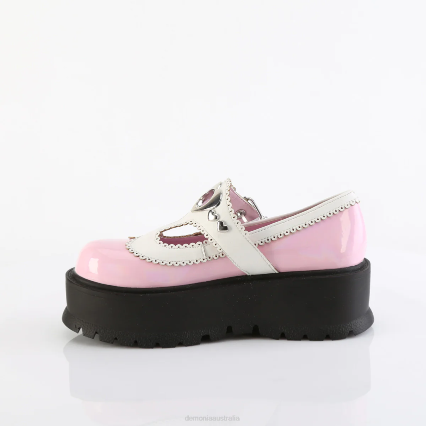 Baby Pink Holo Patent-White Vegan Leather Demonia Slacker-23 R6NZ1323