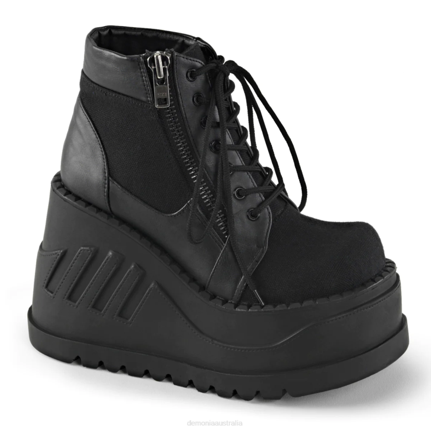 Black Canvas-Vegan Leather Demonia Stomp-10 R6NZ1385