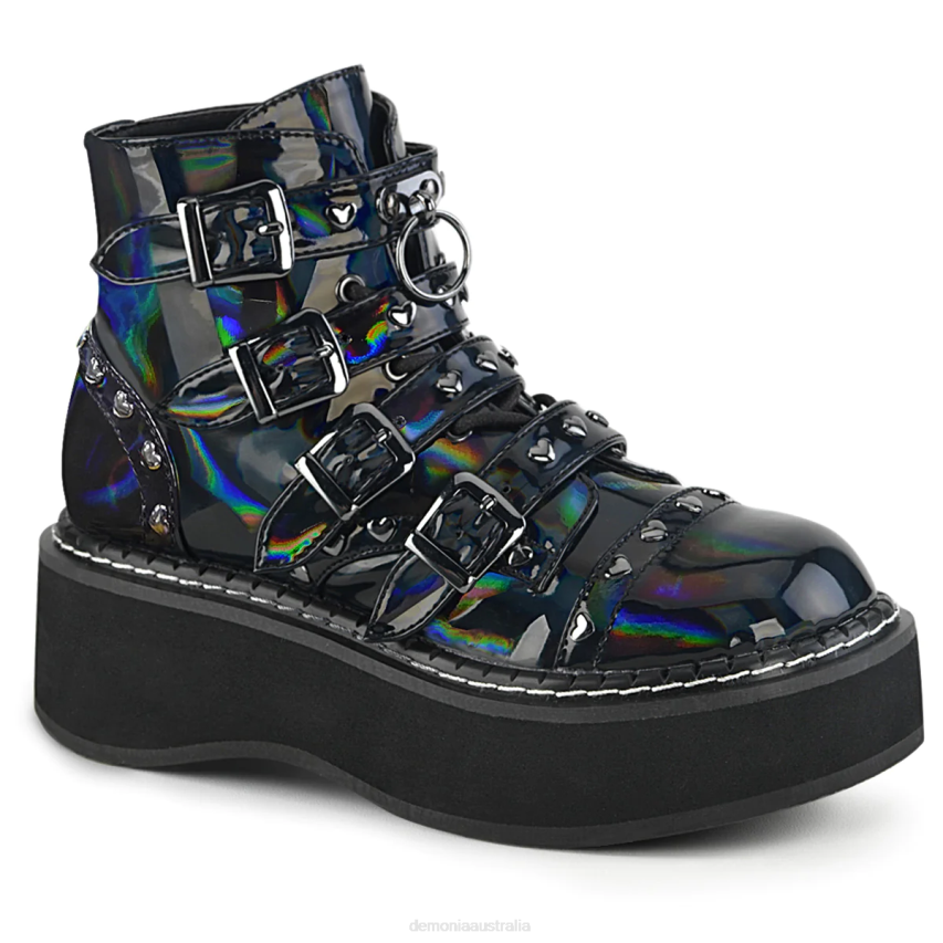 Black Hologram Vegan Leather Demonia Emily-315 R6NZ1522